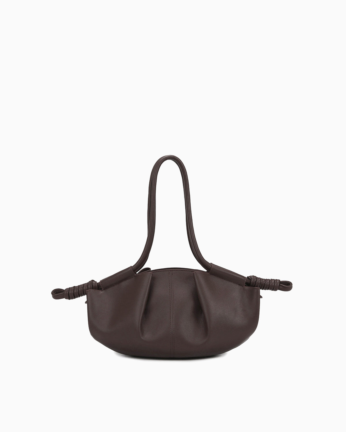 Women's Fashion Pleated Leather Dumpling Handbag with Knotted Strap, Brown color