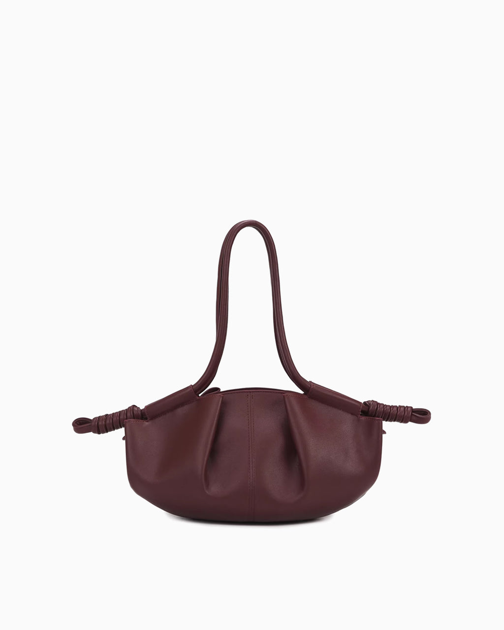 Red Pleated Leather Dumpling Handbag with Knotted Strap