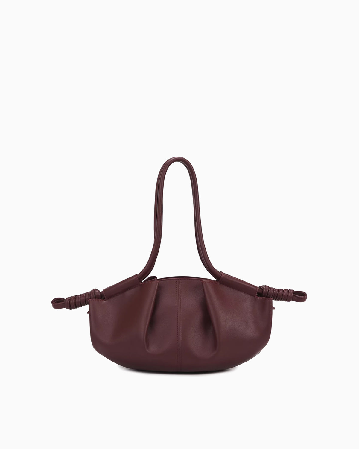 Red Pleated Leather Dumpling Handbag with Knotted Strap