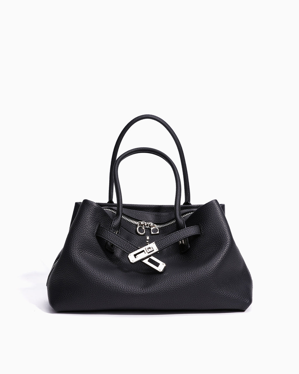 Black Commuter Genuine Togo Leather Satchel Bag with Turn-Lock & Detachable Strap | BUCKLE Collective