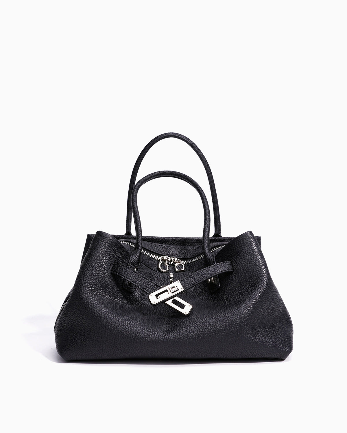 Black Commuter Genuine Togo Leather Satchel Bag with Turn-Lock & Detachable Strap | BUCKLE Collective