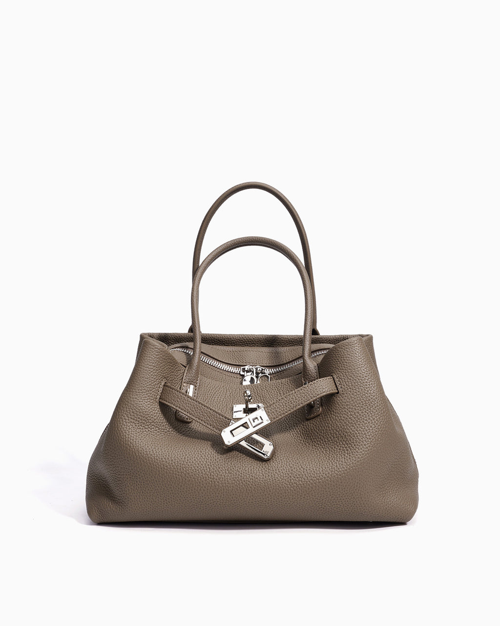 Elephant Gray Commuter Genuine Togo Leather Satchel Bag with Turn-Lock & Detachable Strap | BUCKLE Collective