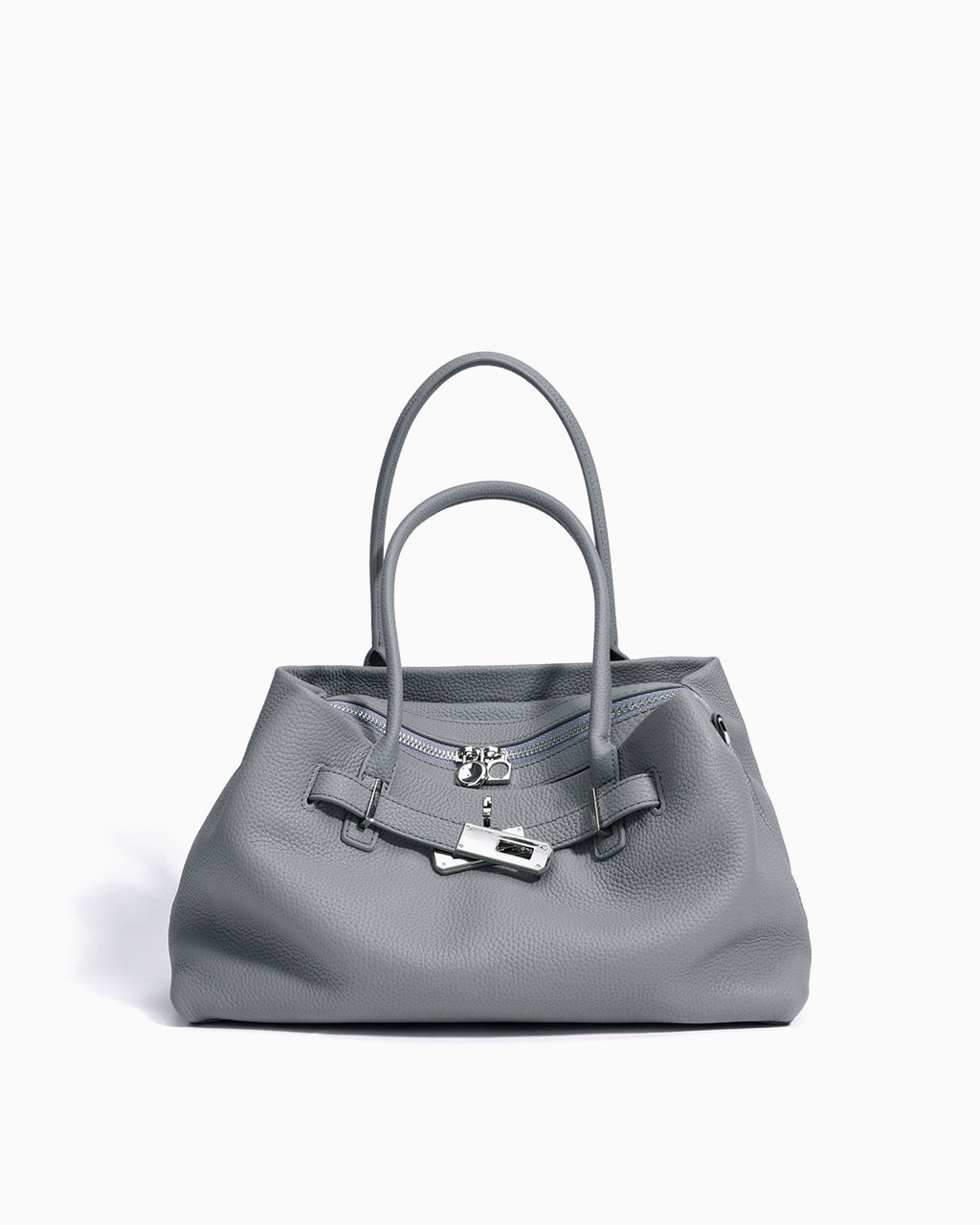 Scottish Gray Commuter Genuine Togo Leather Satchel Bag with Turn-Lock & Detachable Strap | BUCKLE Collective