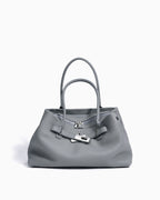 Scottish Gray Commuter Genuine Togo Leather Satchel Bag with Turn-Lock & Detachable Strap | BUCKLE Collective