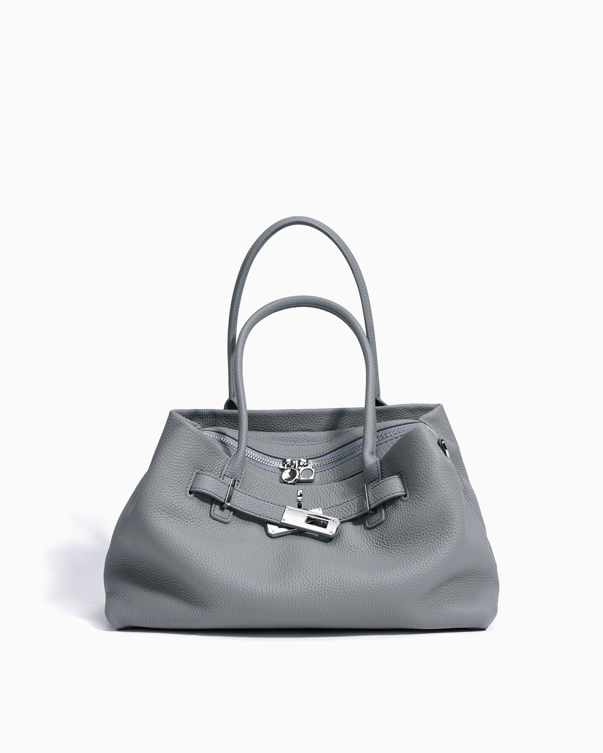 Scottish Gray Commuter Genuine Togo Leather Satchel Bag with Turn-Lock & Detachable Strap | BUCKLE Collective