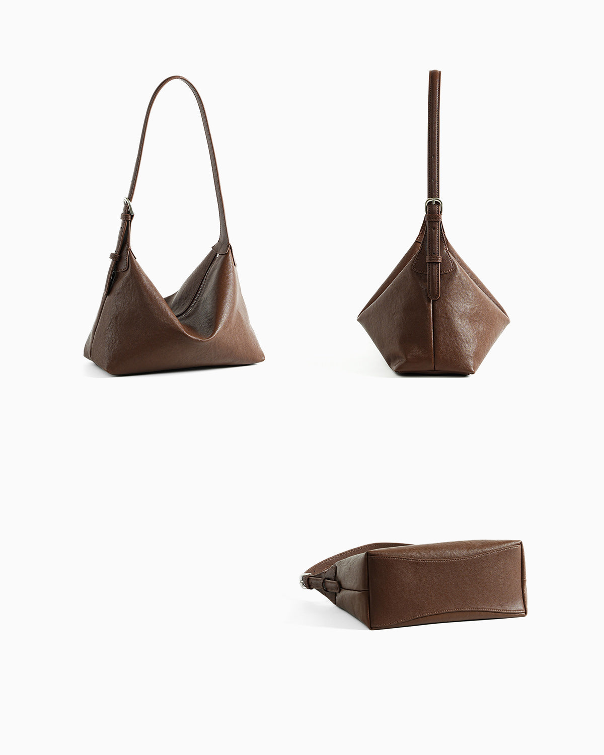 Side and bottom views of Elegant, Stylish & Spacious, Soft Genuine Leather Hobo Shoulder Bag with adjustable strap