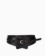 2‑in‑1 Women’s Leather Statement Corset Belt with a Gold Buckle – Transforms into slim Classic Design, Black Color