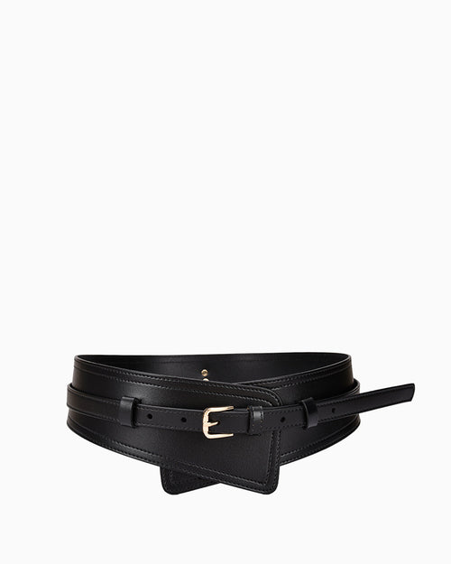 2‑in‑1 Women’s Leather Statement Corset Belt with a Gold Buckle – Transforms into slim Classic Design, Black Color | BUCKLE Collective
