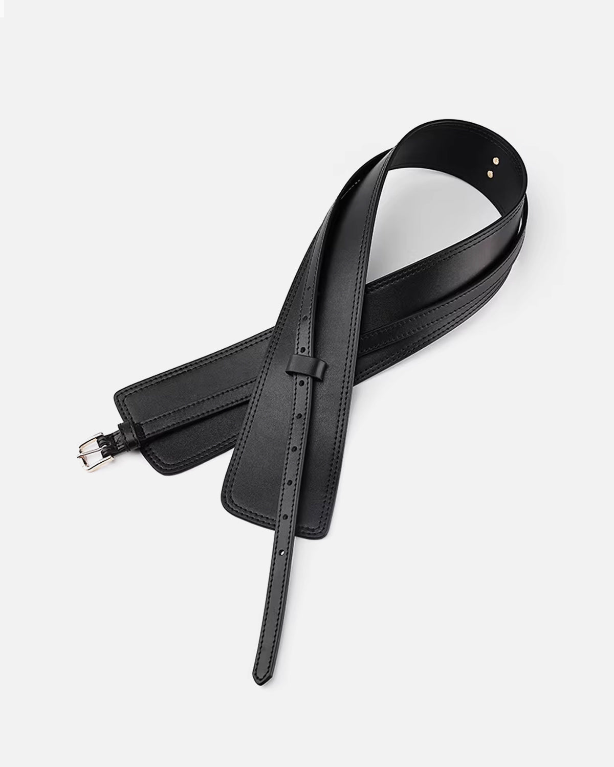 2‑in‑1 Women’s Leather Statement Belt with Gold Buckle – Transforms into Classic Design, Black Color