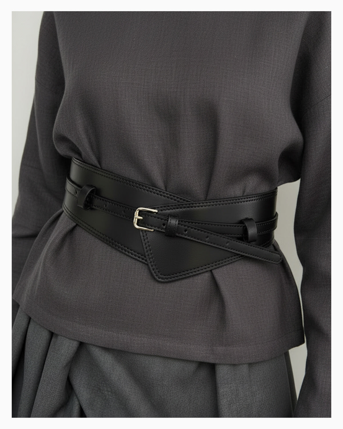 2‑in‑1 Women’s Leather Statement Belt with Gold Buckle – Transforms into Classic Design, Black Color
