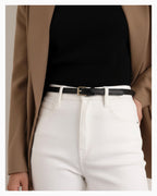 2‑in‑1 Women’s Leather Black Classic Belt with Gold Buckle – Transforms from a wide corset belt into a slim Classic Design, Black Color