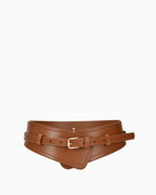 2‑in‑1 Women’s Leather transformable corset belt with Gold Buckle, belt transforms from a statement design into a classic design, Caramel Color