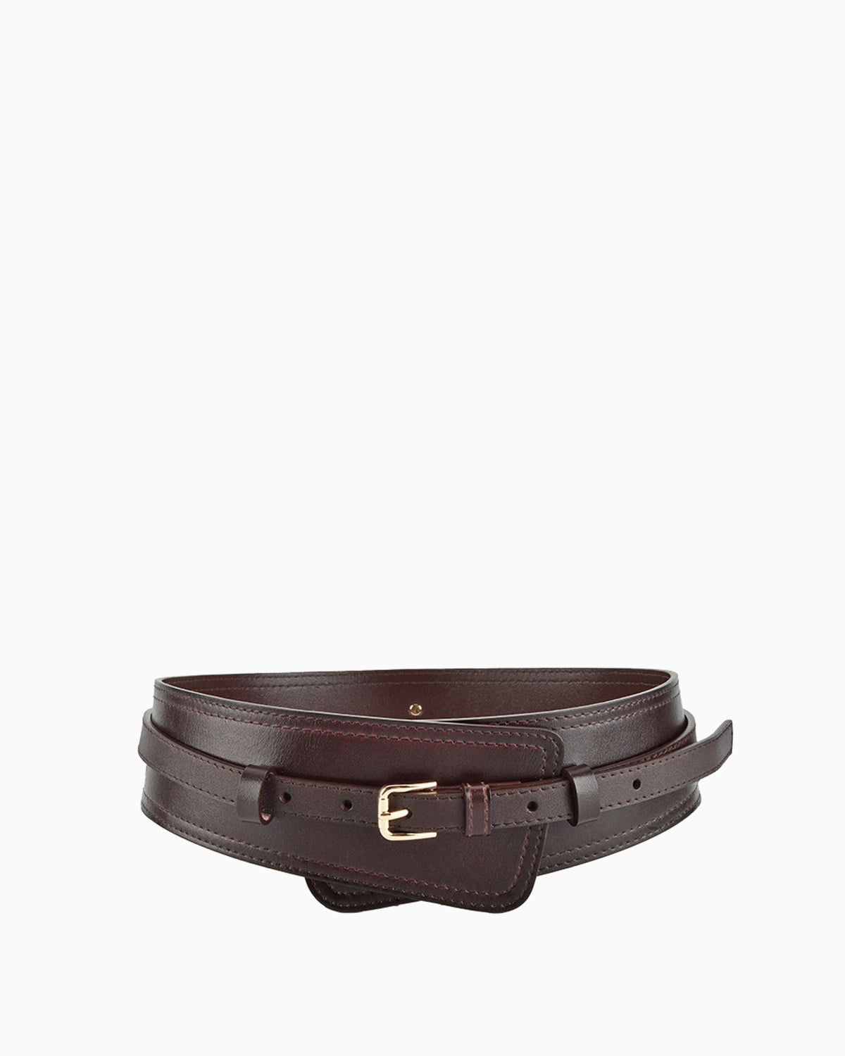 2‑in‑1 Women’s Leather Statement Belt with Gold Buckle – Transforms into Classic Design, Coffee Color
