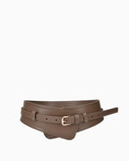 2‑in‑1 Women’s Leather Wide Transformable Corset Belt with Gold Buckle – Transforms into slim Classic Belt, Dark Khaki Color