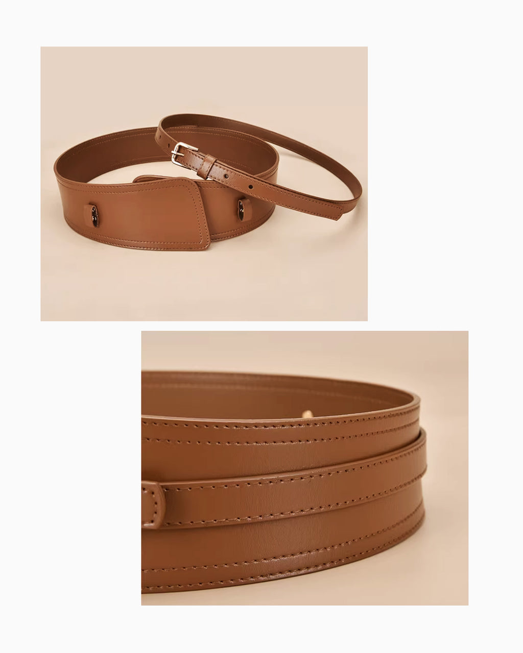 2‑in‑1 Women’s Leather Statement Belt with Gold Buckle – Transforms into Classic Design, Caramel Color