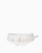2‑in‑1 Women’s Leather transformable corset belt with Gold Buckle transforms from a statement design into a classic design, White Color