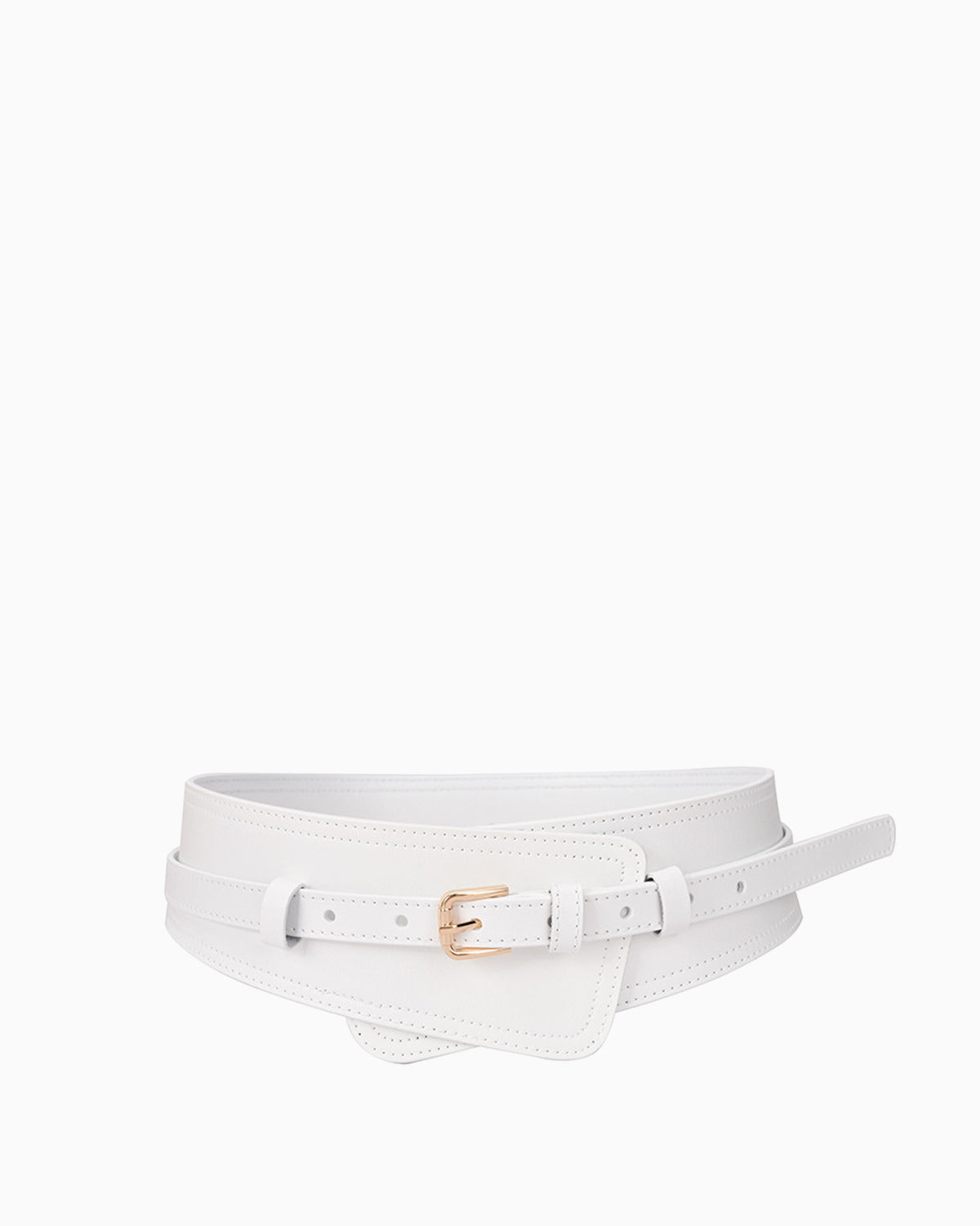 2‑in‑1 Women’s Leather Statement Belt with Gold Buckle – Transforms into Classic Design, White Color