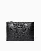 Black Genuine Siamese Crocodile Leather Envelope Clutch | BUCKLE Collective