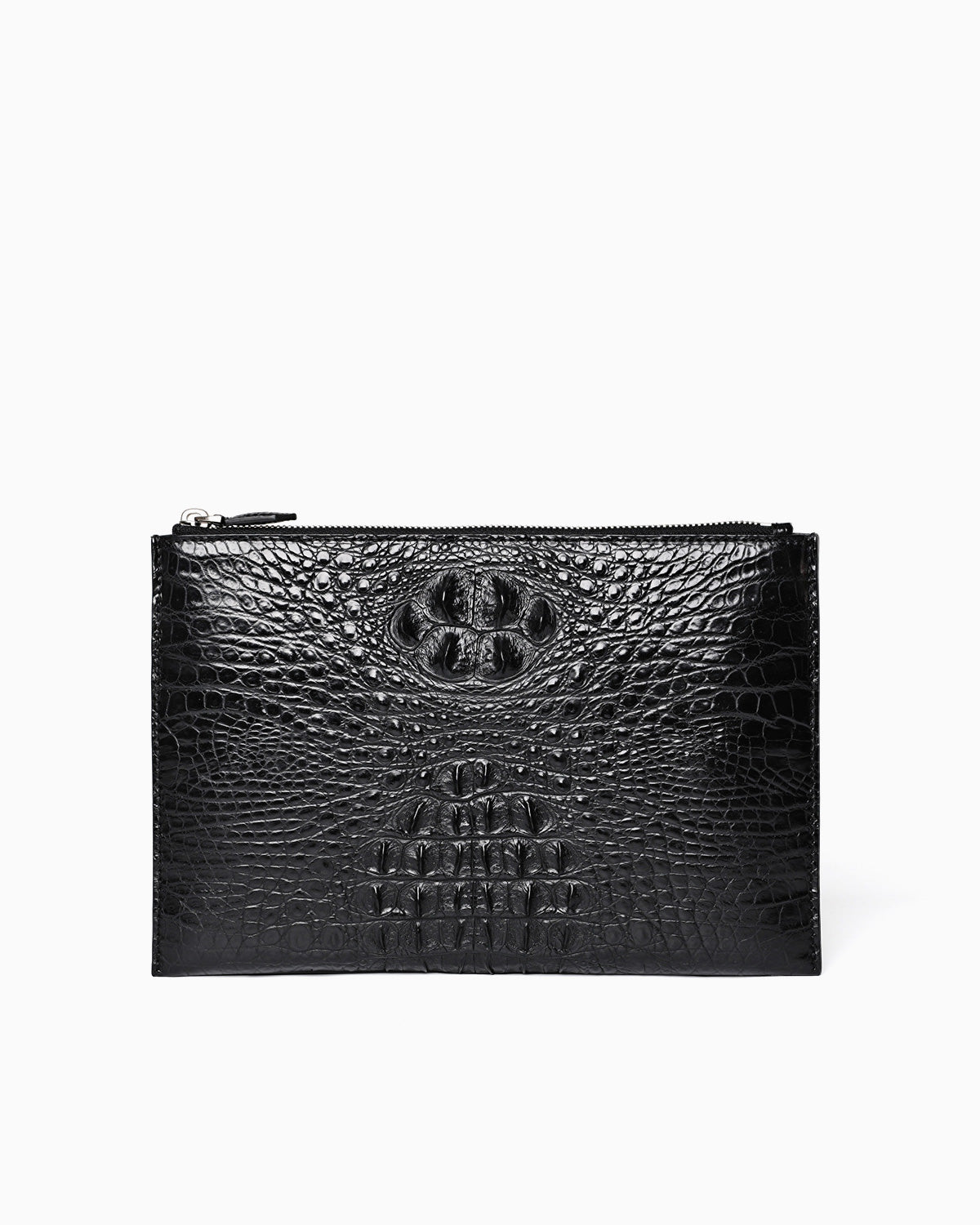 Black Genuine Siamese Crocodile Leather Envelope Clutch | BUCKLE Collective