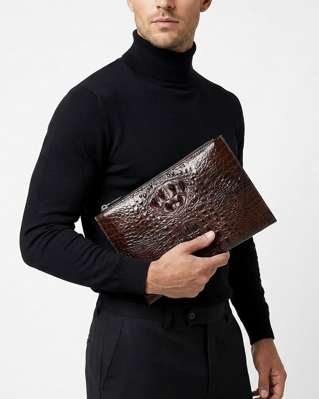 Genuine Siamese Crocodile Leather Envelope Clutch | Men's