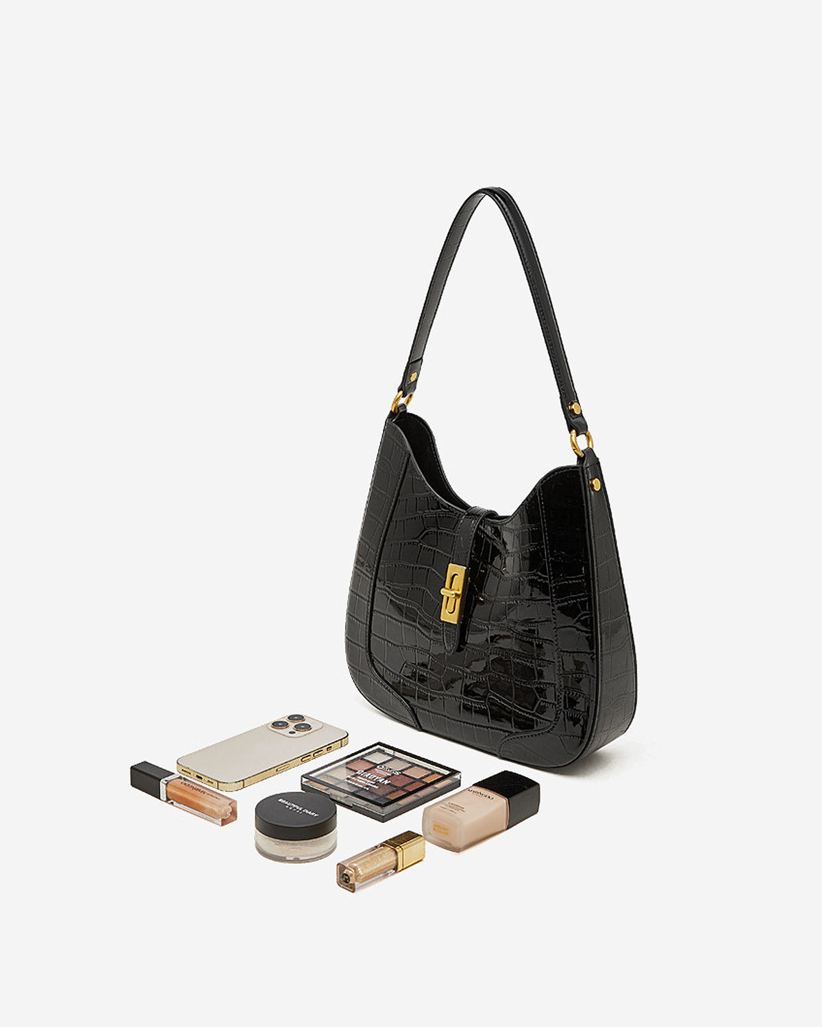 Capacity of the Women's Crocodile-Pattern Black Genuine Leather Shoulder Bag