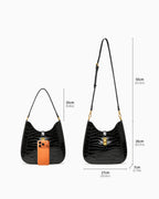 Dimensions of the Crocodile-Pattern Black Genuine Leather Shoulder Bag with Gold Hardware