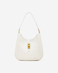 Women's Elegant Crocodile-Pattern White Genuine Leather Shoulder Bag with Gold Hardware