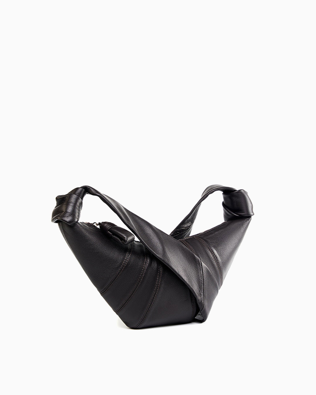 Side view of Stylish Leather Crescent Croissant Shoulder Crossbody Bag, Coffee Color