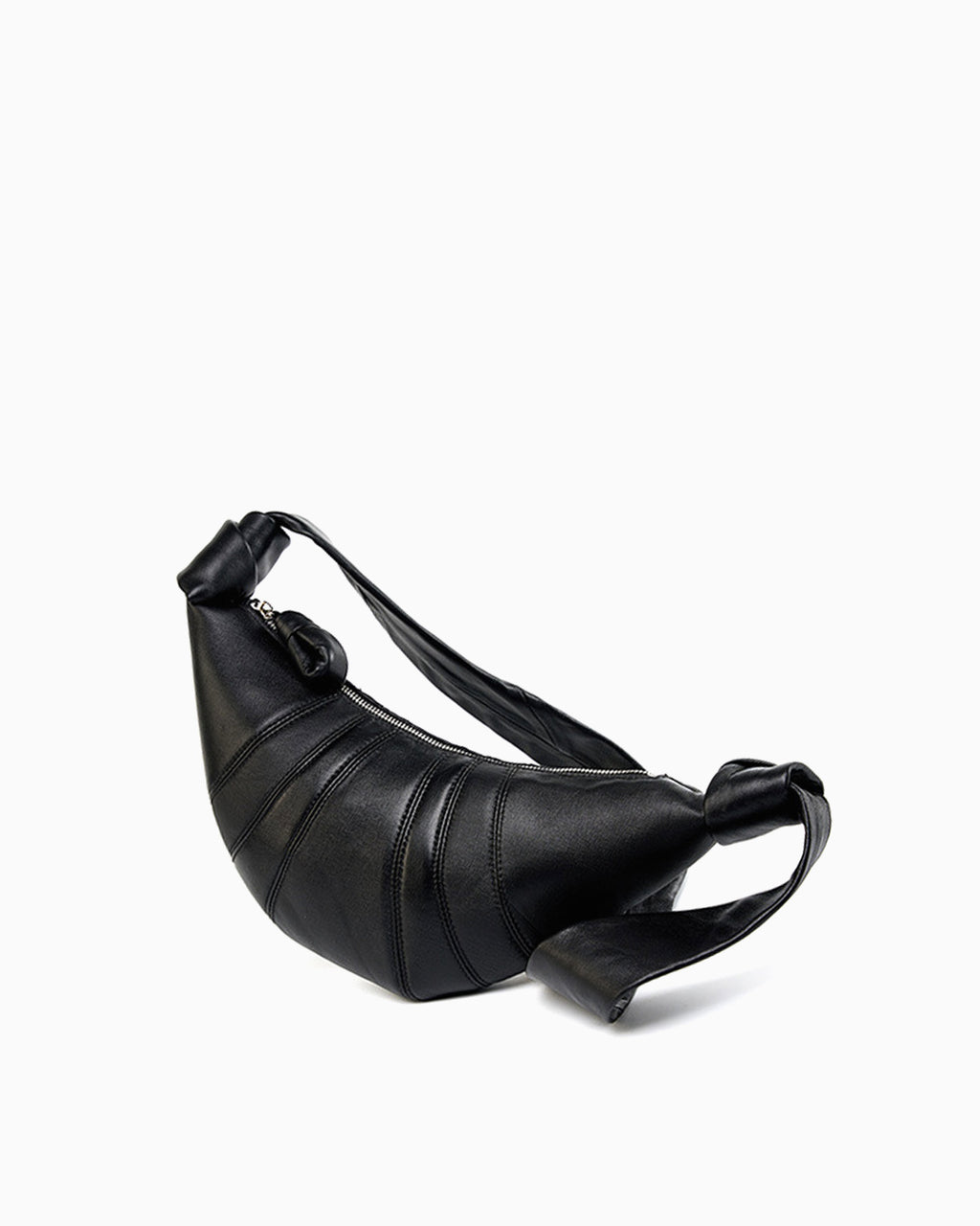 Side view of Stylish Leather Crescent Croissant Shoulder Crossbody Bag, Black Color