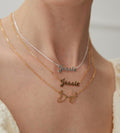 Model wearing "Your Name" Custom Letter Necklace,s 925 Sterling Silver, 18K Gold Plated
