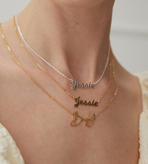 "Your Name" Custom Letter Necklace 925 Sterling Silver 18K Gold Plated