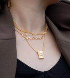 Model wearing "Your Name" Custom Letter Necklace, S925 Sterling Silver, 18K Gold-Plated