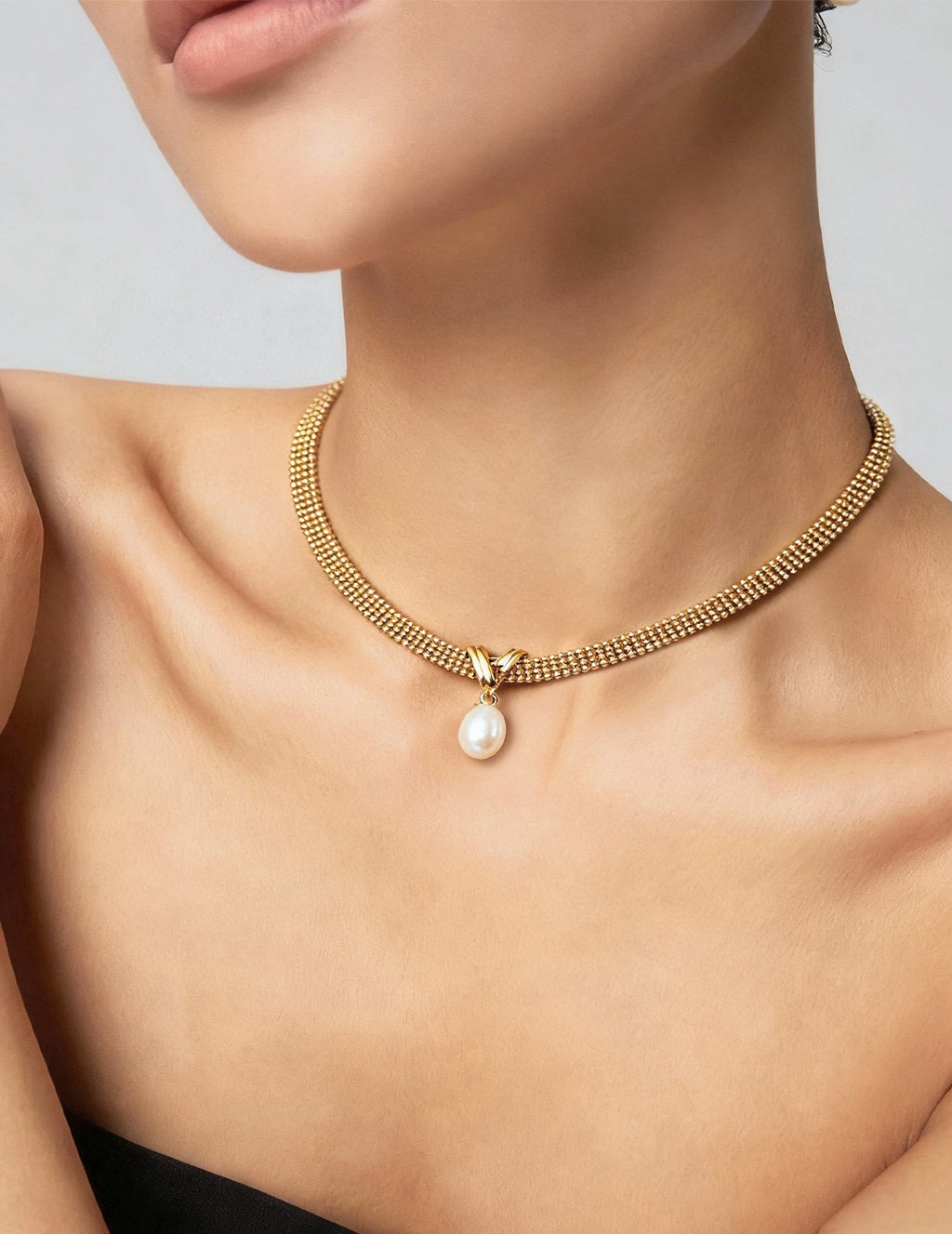 Natural Pearl Mesh Chain Choker Necklace