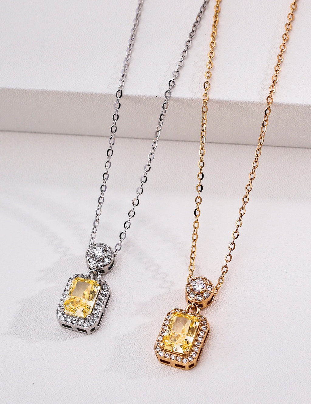 Rectangular Yellow Cubic Zirconia Pendant Necklace