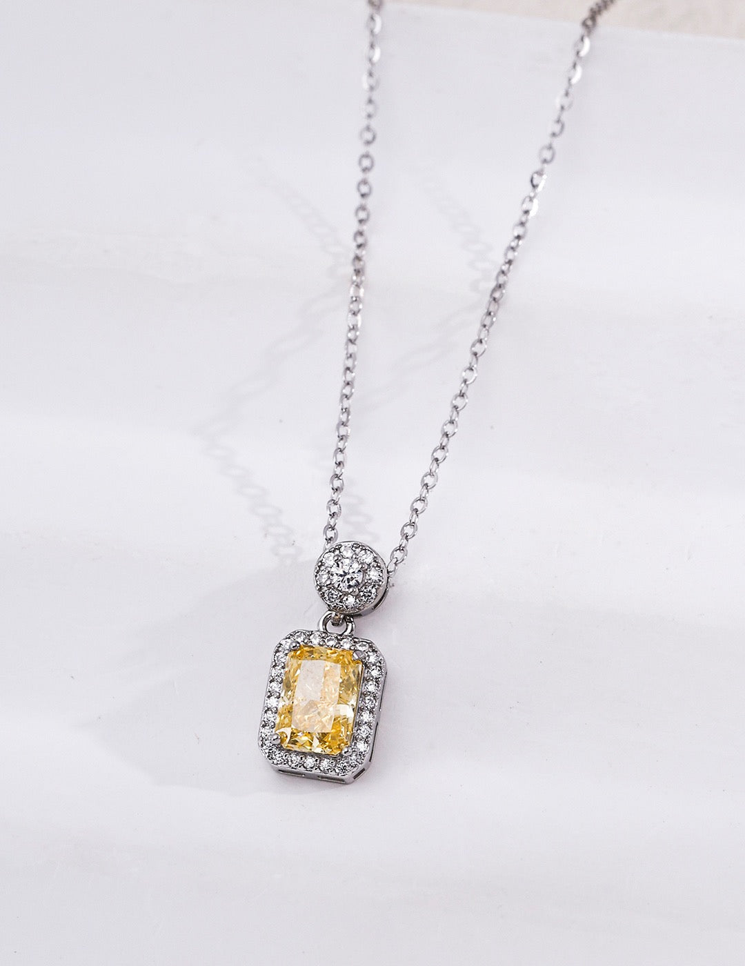 Rectangular Yellow Cubic Zirconia Pendant Necklace