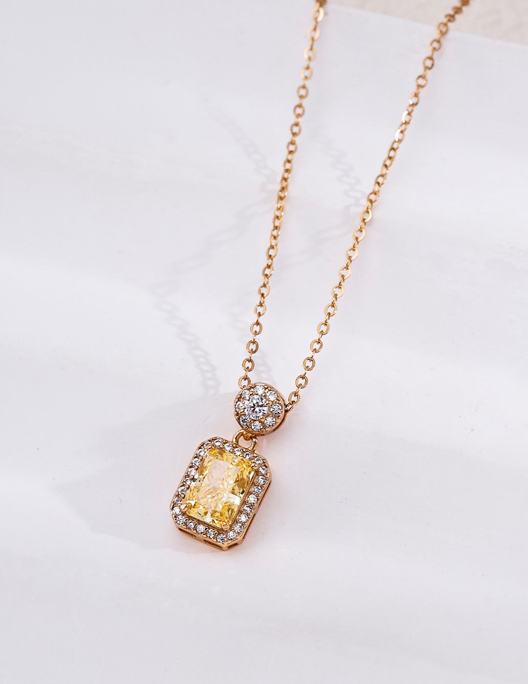 Rectangular Yellow Cubic Zirconia Pendant Necklace