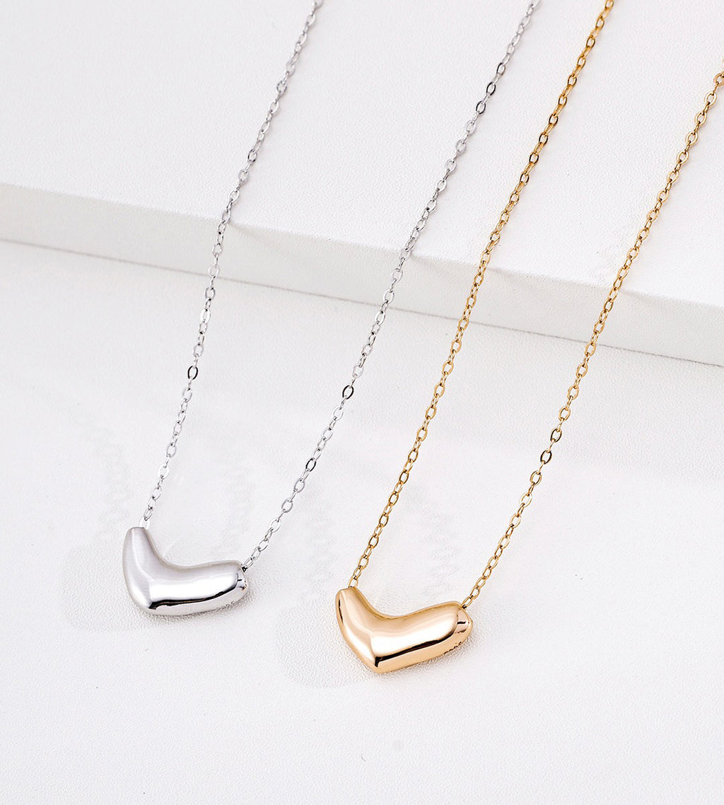 Two heart-shaped bean pendant necklaces on delicate chains, 18K Gold-Plated on S925 Silver