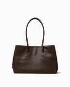 Genuine Leather Dark Brown Commuter Tote Bag with Zip Closure