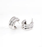 18K White-Gold-Plated over S925 Silver Double Hoop Stacked Stud Earrings
