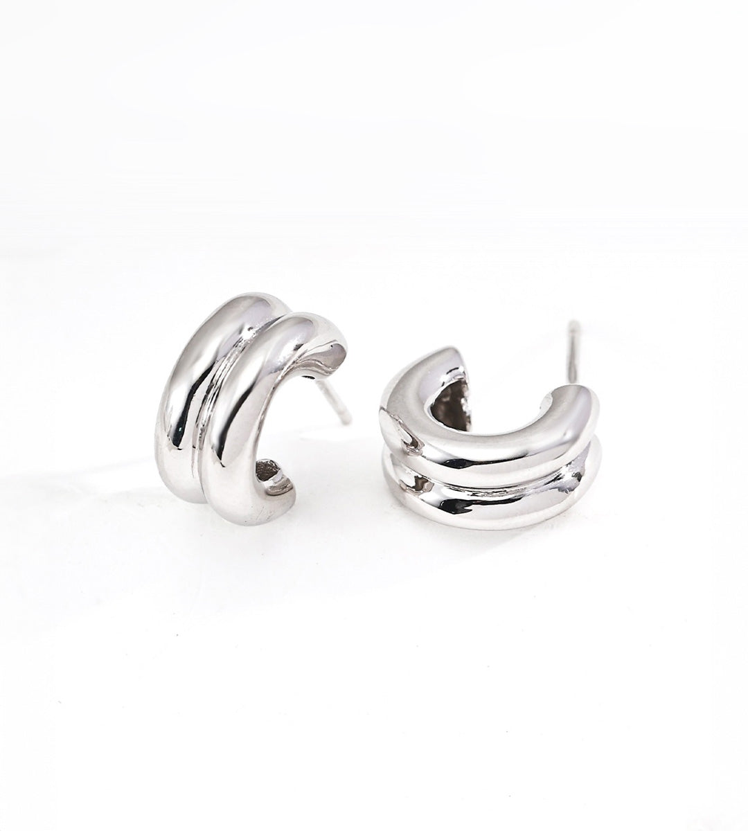 18K White-Gold-Plated over S925 Silver Double Hoop Stacked Stud Earrings