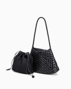 Women's Woven Shoulder Bag Handwoven Buffalo Leather, Black Color