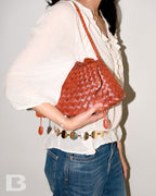 Vegan Leather Handwoven Shoulder Bag, Yellow Brown Color - Buckle Collective