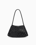 Women's Woven Shoulder Bag Handwoven Buffalo Leather, Black Color