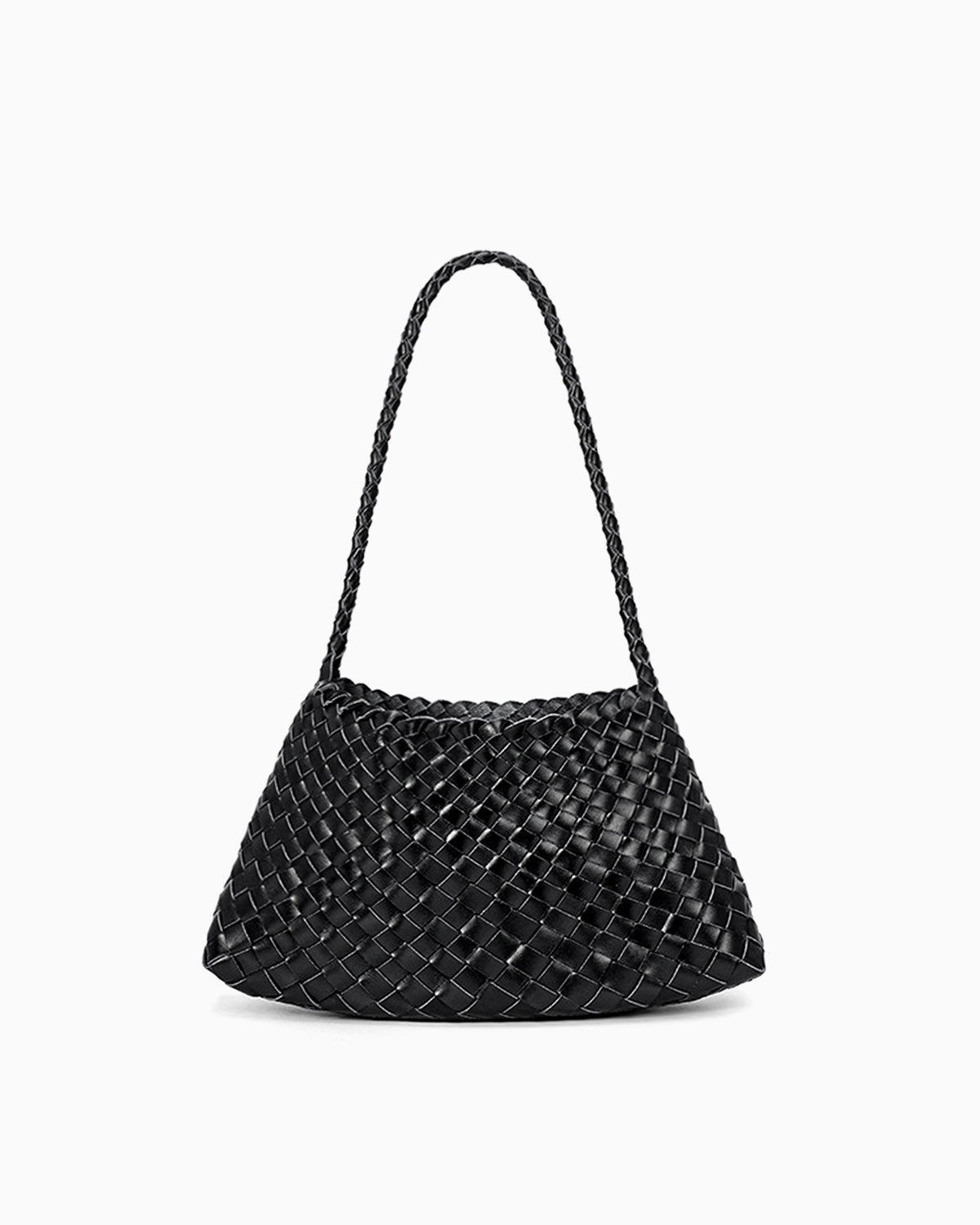 Women's Woven Shoulder Bag Handwoven Buffalo Leather, Black Color