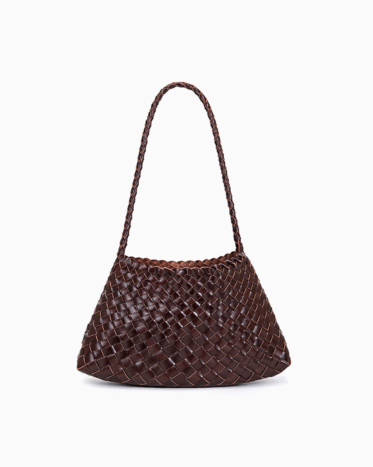 Women's Woven Shoulder Bag Handwoven Buffalo Leather, Brown Color