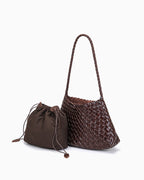 Women's Woven Shoulder Bag Handwoven Buffalo Leather, Brown Color