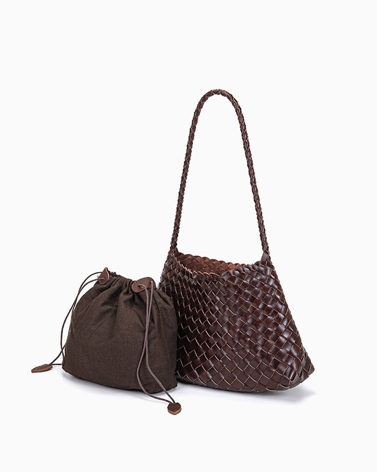 Women's Woven Shoulder Bag Handwoven Buffalo Leather, Brown Color