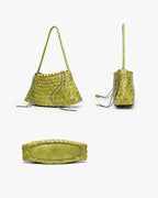 Vegan Leather Handwoven Shoulder Bag, Lime Yellow Color
