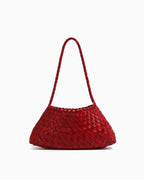 Vegan Leather Handwoven Shoulder Bag, Red Color