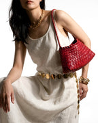 Vegan Leather Handwoven Shoulder Bag, Red Color